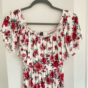 H&M Rose Pattern Off The Shoulder Maxi Dress